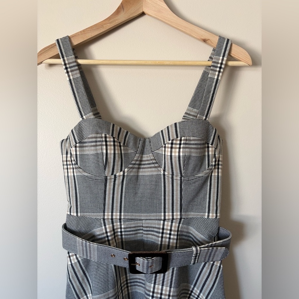 NEW Cara Cara Calypso Belt Midi Dress Raymond Plaid Gray Multi US 6 UK 10 - Picture 8 of 14